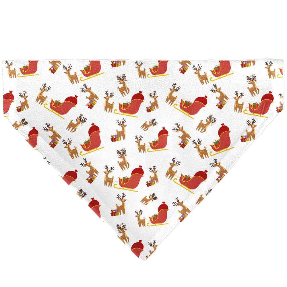 Buckle-Down Holiday Santa Reindeers and Sleigh Collage White Over-the-Collar Dog Bandana