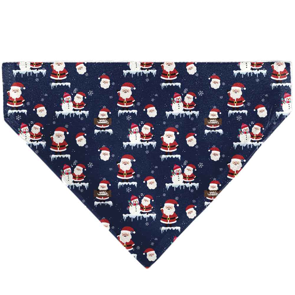 Buckle-Down Holiday Santa and Snowman Collage Navy Over-the-Collar Dog Bandana