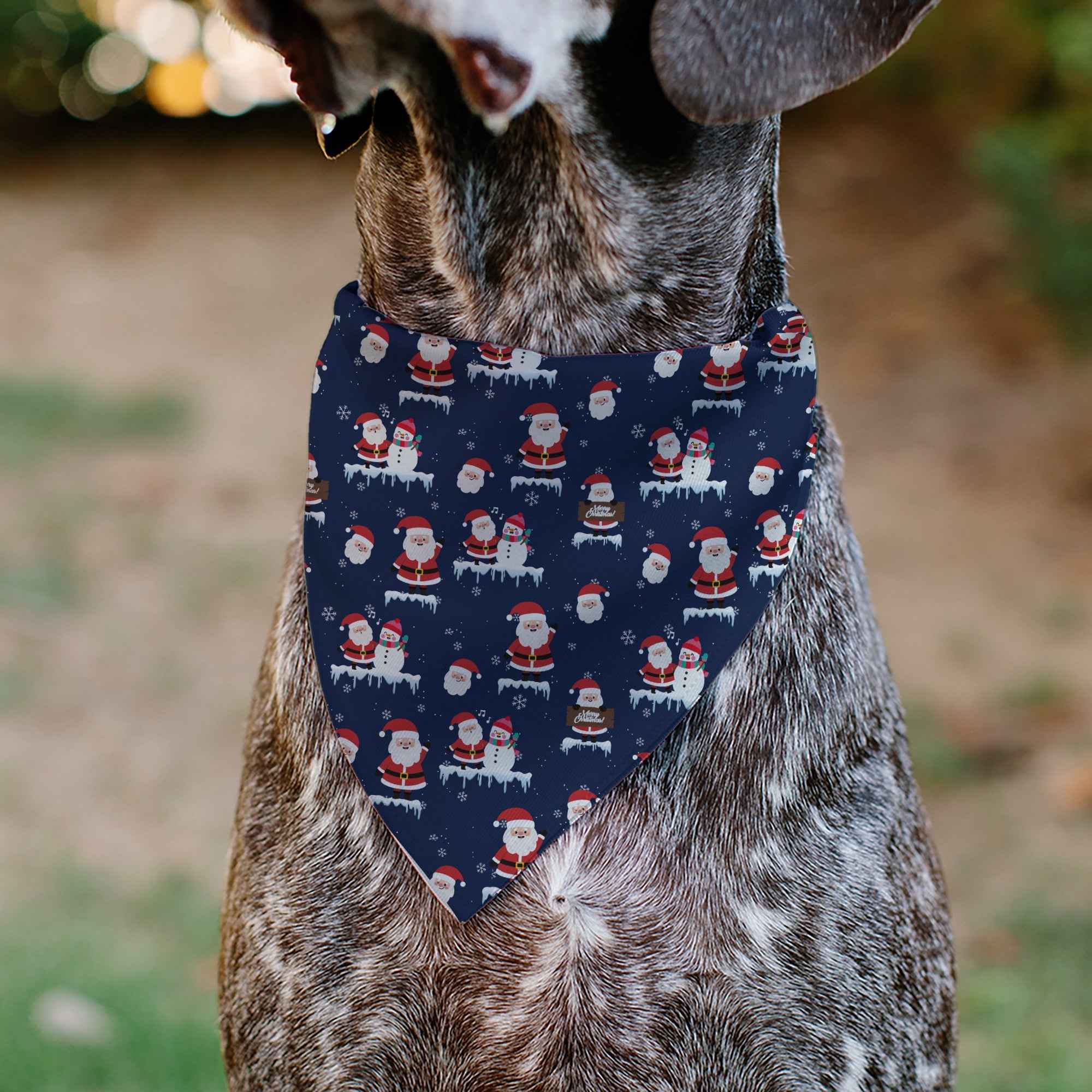 Buckle-Down Holiday Santa and Snowman Collage Navy Over-the-Collar Dog Bandana