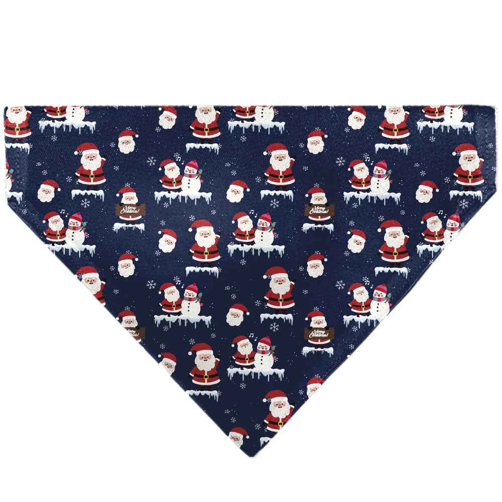 Buckle-Down Holiday Santa and Snowman Collage Navy Over-the-Collar Dog Bandana