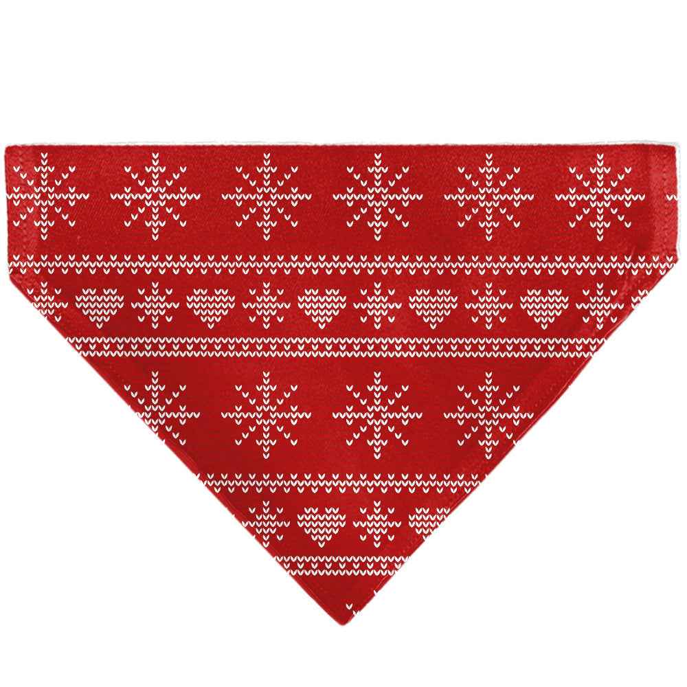 Buckle-Down Holiday Sweater Stitch Hearts and Snowflakes Red/White Over-the-Collar Dog Bandana