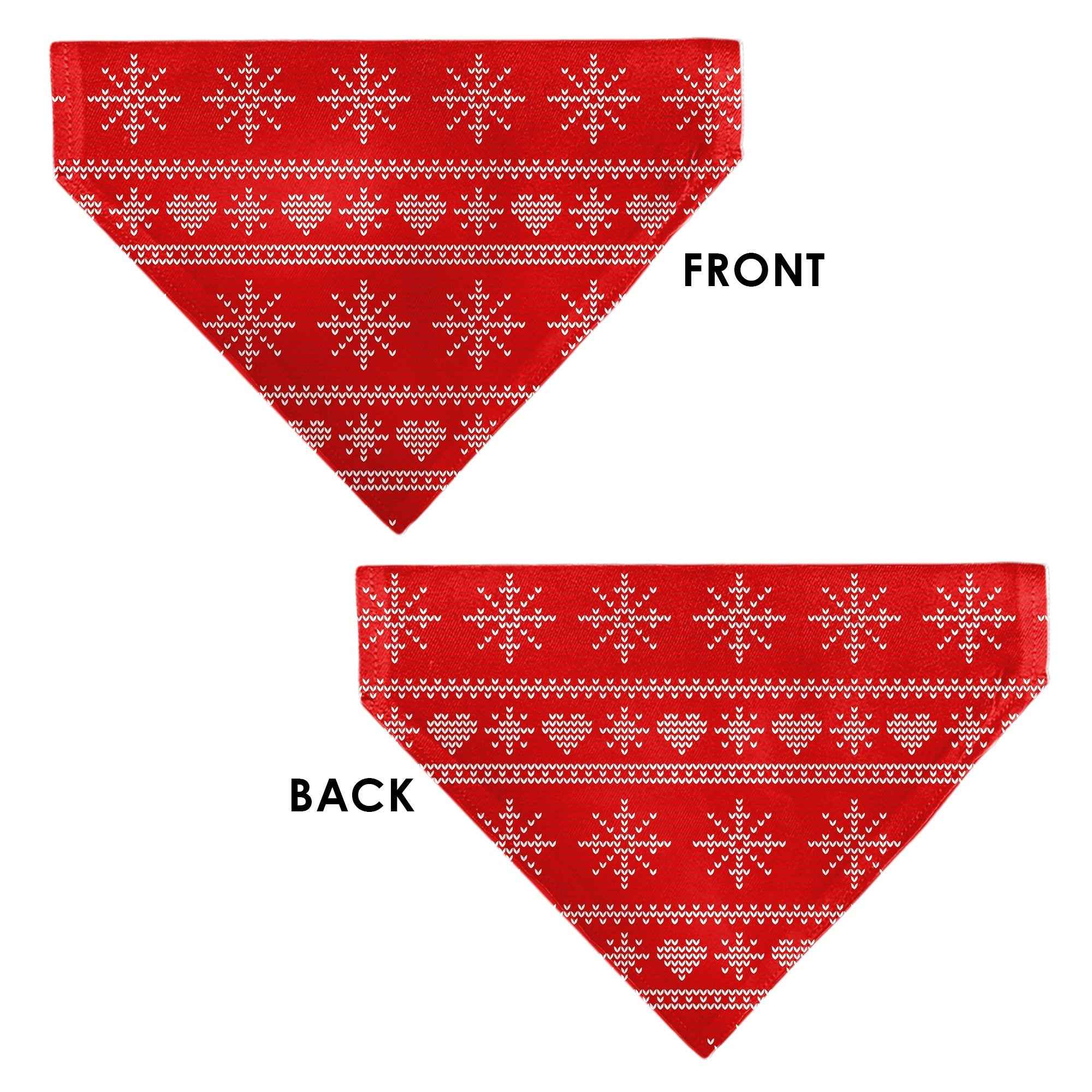 Buckle-Down Holiday Sweater Stitch Hearts and Snowflakes Red/White Over-the-Collar Dog Bandana