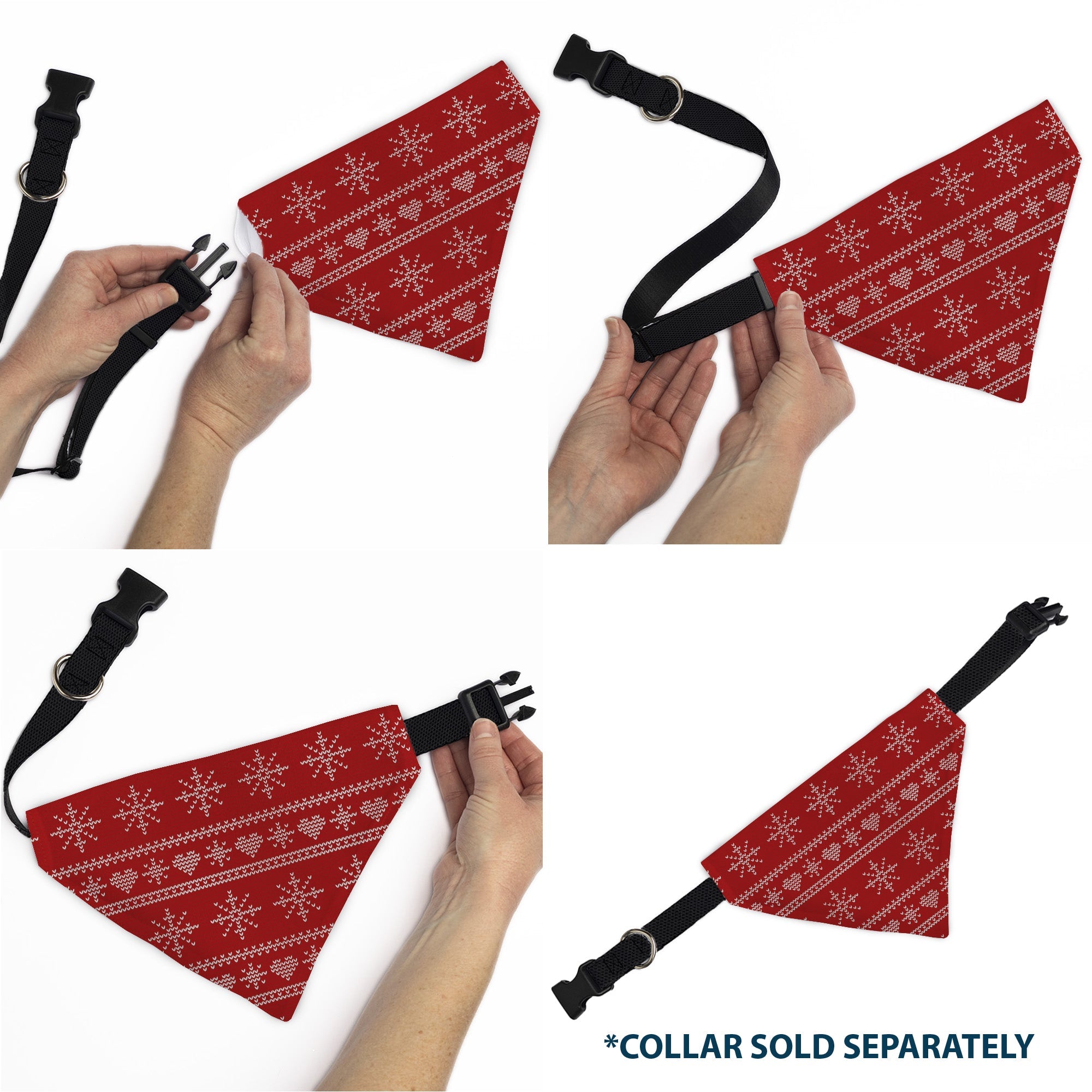 Buckle-Down Holiday Sweater Stitch Hearts and Snowflakes Red/White Over-the-Collar Dog Bandana