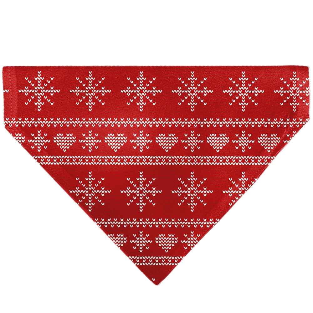 Buckle-Down Holiday Sweater Stitch Hearts and Snowflakes Red/White Over-the-Collar Dog Bandana
