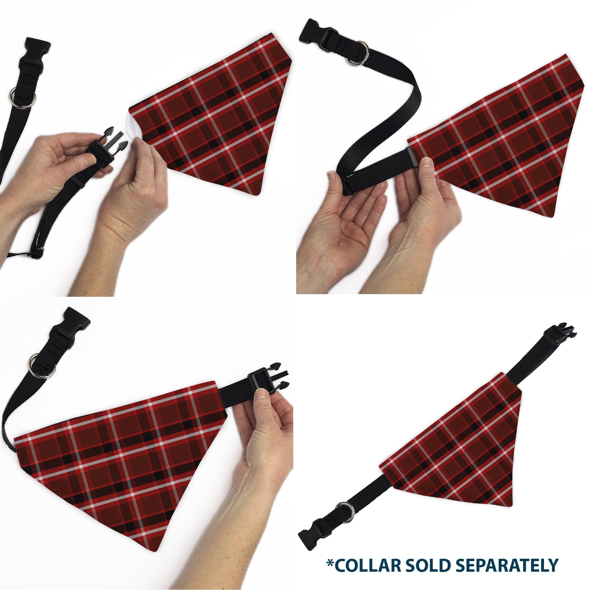 Buckle-Down Holiday Pajama Plaid Red/Black/White Over-the-Collar Dog Bandana