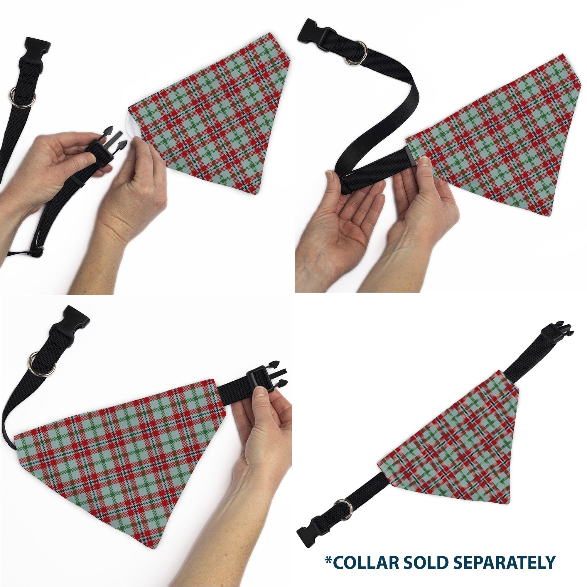 Buckle-Down Holiday Pajama Plaid Beige/Red/Green Over-the-Collar Dog Bandana