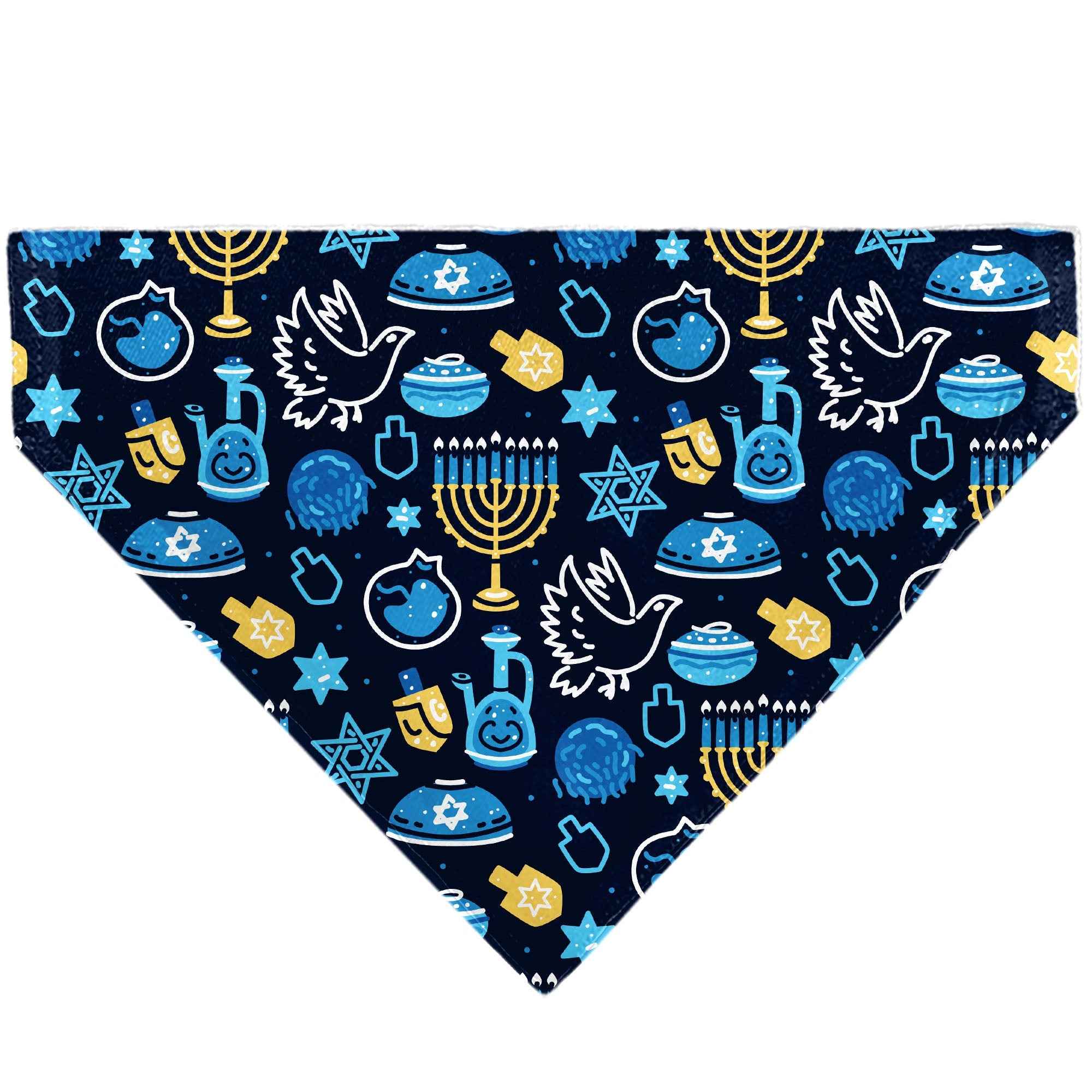 Buckle-Down Hanukkah Holiday Symbols Black/Blues/Yellow Over-the-Collar Dog Bandana