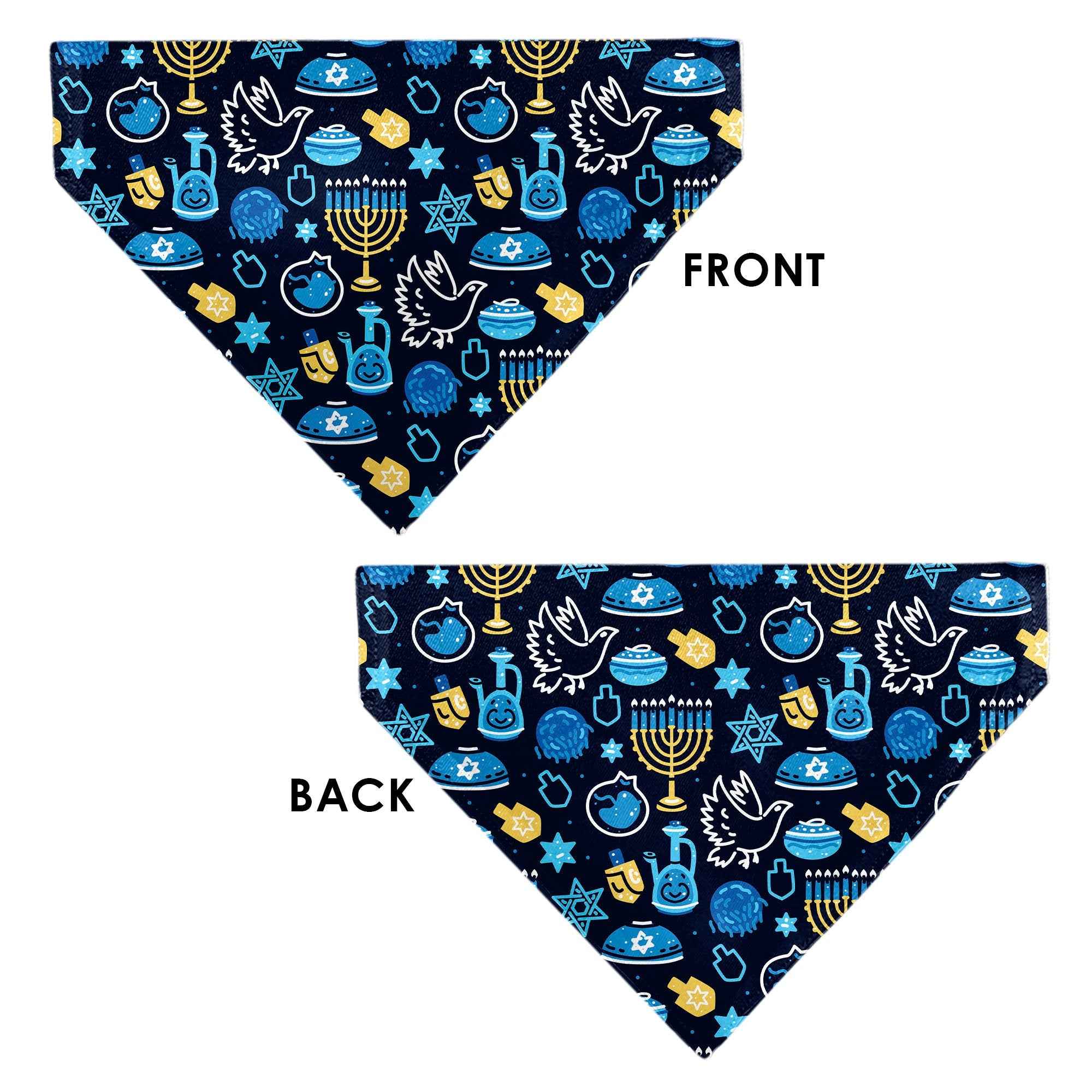 Buckle-Down Hanukkah Holiday Symbols Black/Blues/Yellow Over-the-Collar Dog Bandana