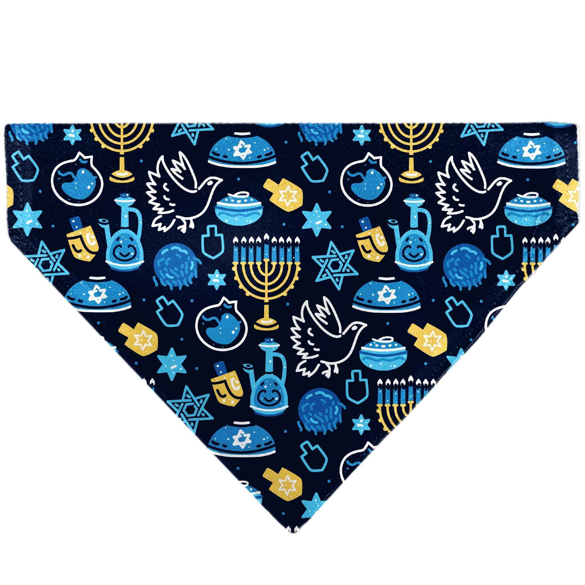 Buckle-Down Hanukkah Holiday Symbols Black/Blues/Yellow Over-the-Collar Dog Bandana