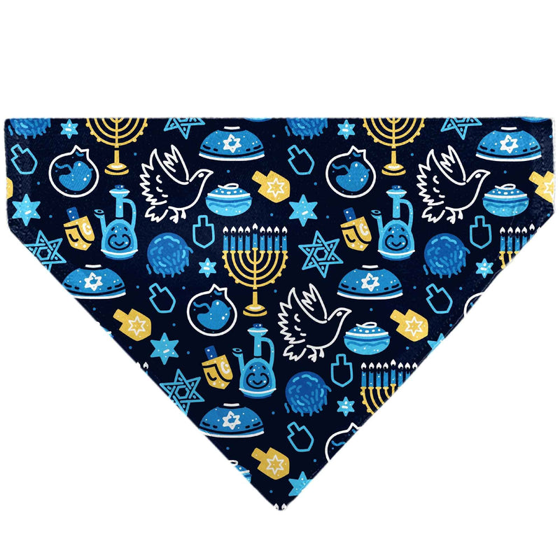 Buckle-Down Hanukkah Holiday Symbols Black/Blues/Yellow Over-the-Collar Dog Bandana