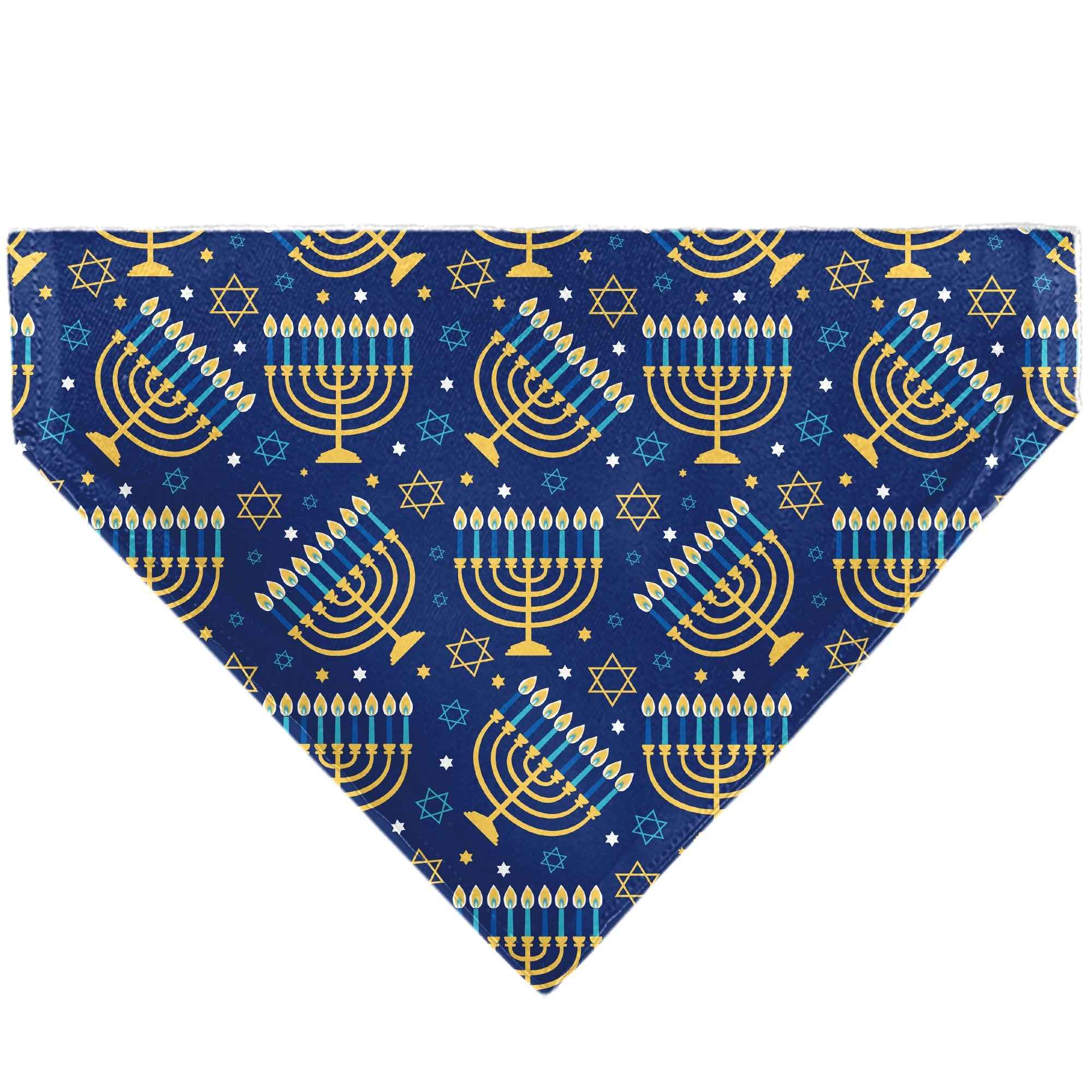 Buckle-Down Hanukkah Holiday Menorah Blues/Yellows Over-the-Collar Dog Bandana