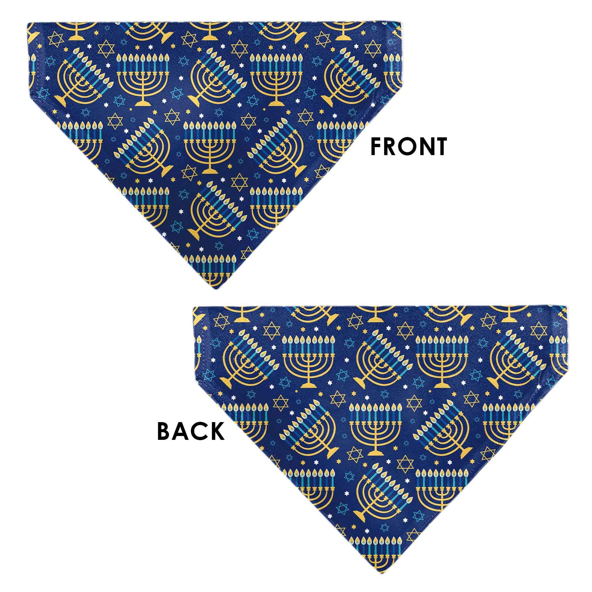Buckle-Down Hanukkah Holiday Menorah Blues/Yellows Over-the-Collar Dog Bandana