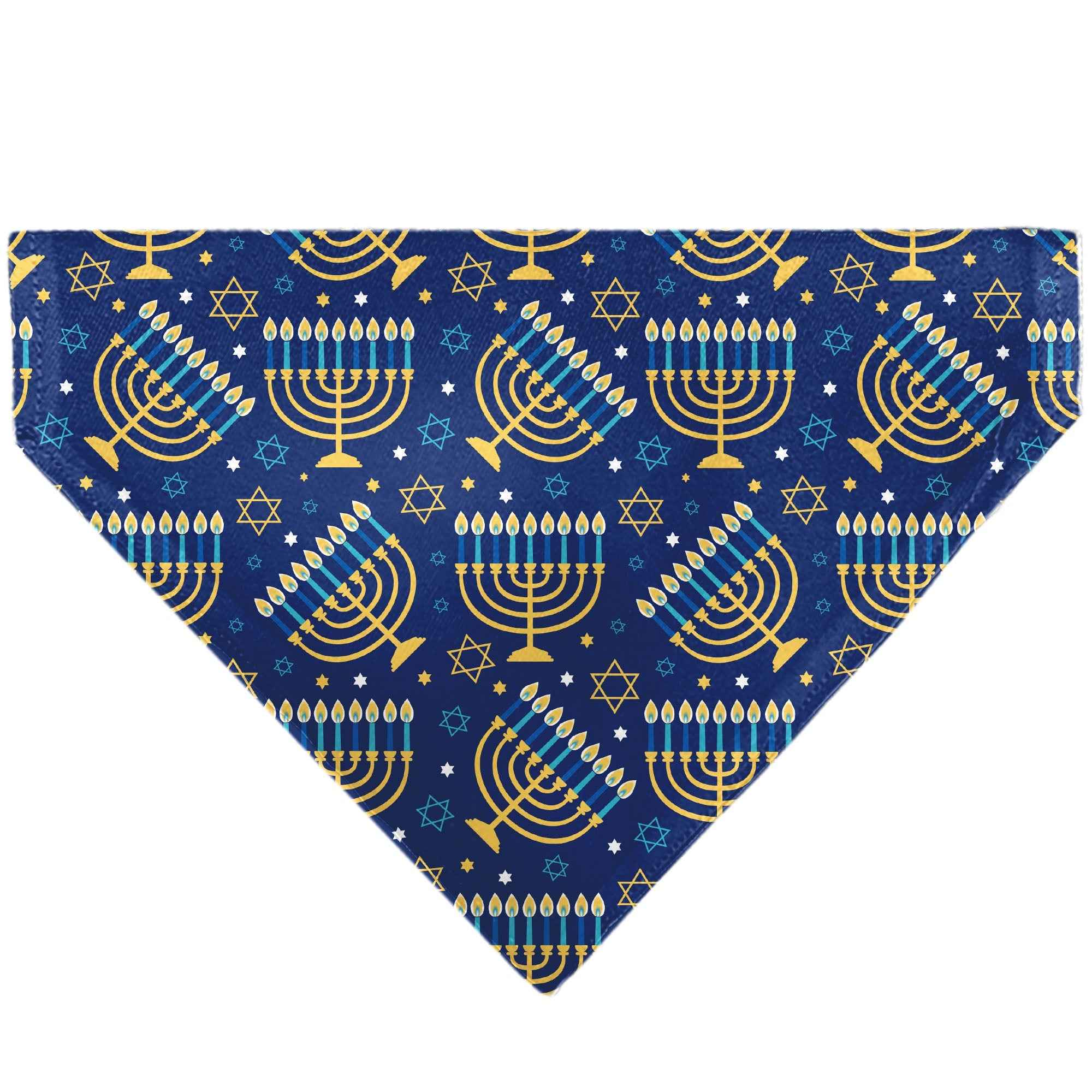 Buckle-Down Hanukkah Holiday Menorah Blues/Yellows Over-the-Collar Dog Bandana