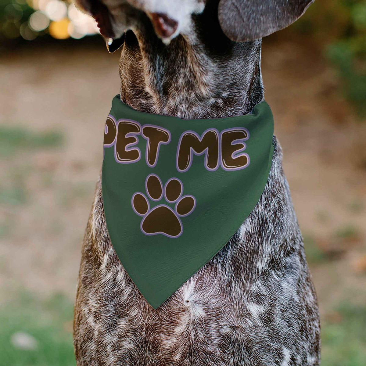 Pet Bandana - PET ME Text and Paw Olive/Pinks/Brown