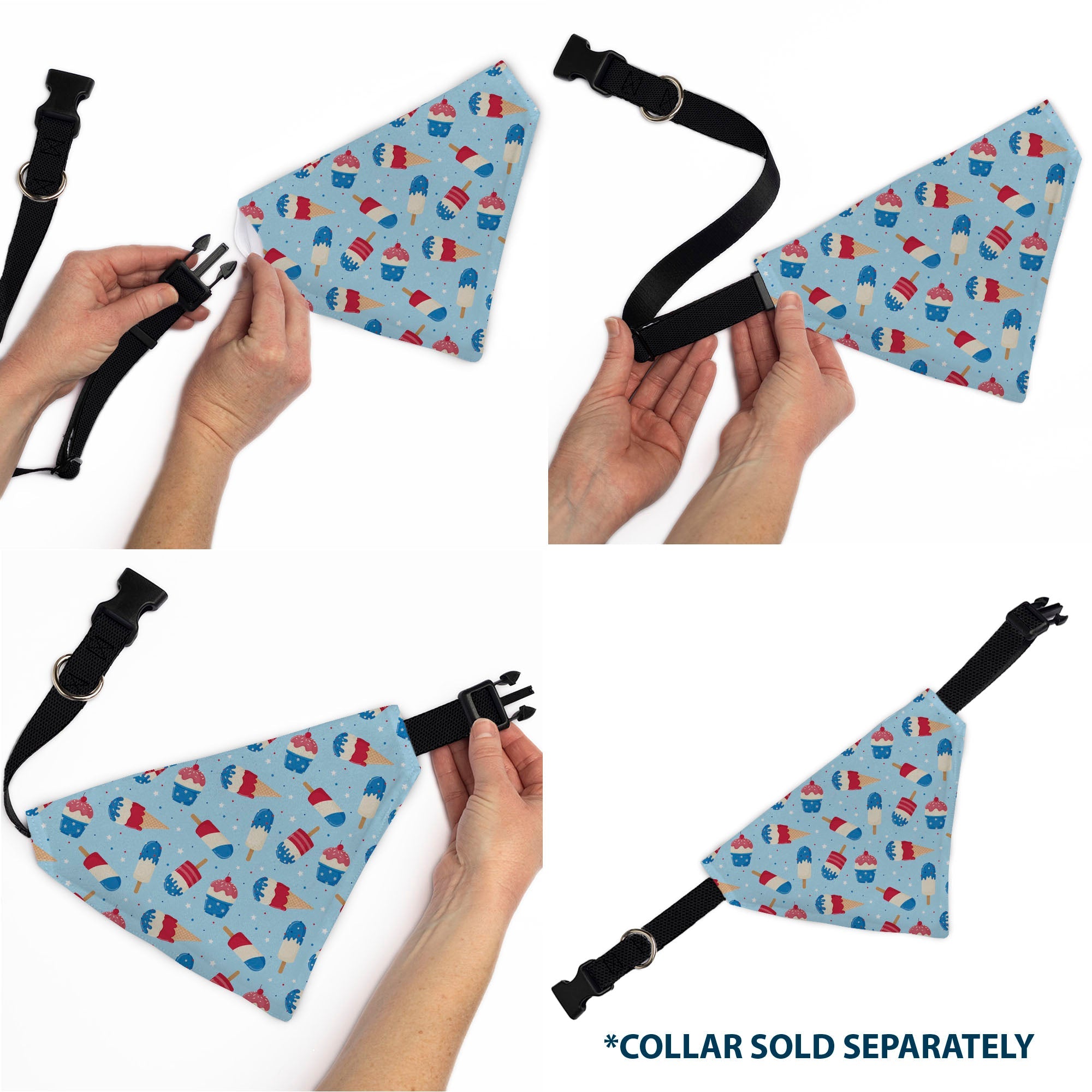 Buckle-Down Stars and Stripes Desserts Scattered Baby Blue/Red/White/Blue Over-the-Collar Dog Bandana