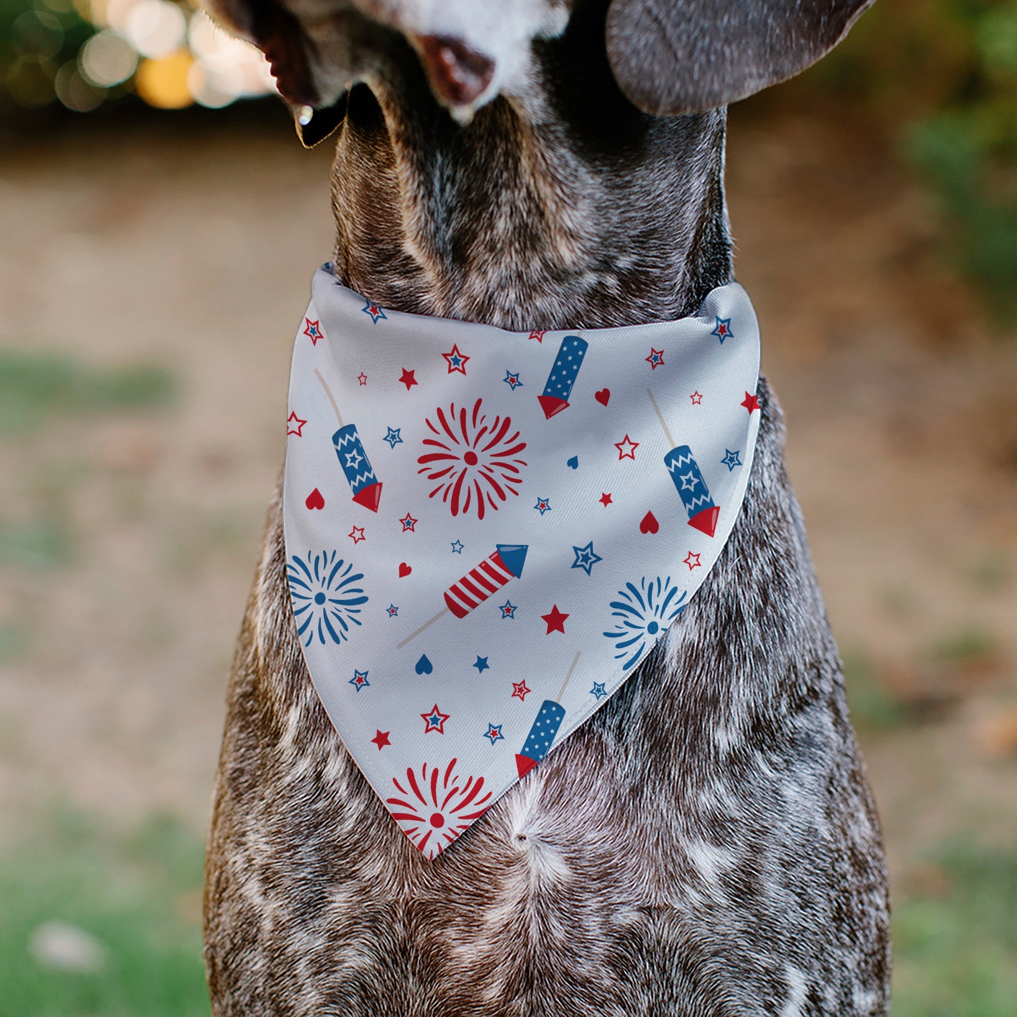 Buckle-Down Stars and Stripes Fireworks White/Blue/Red Over-the-Collar Dog Bandana