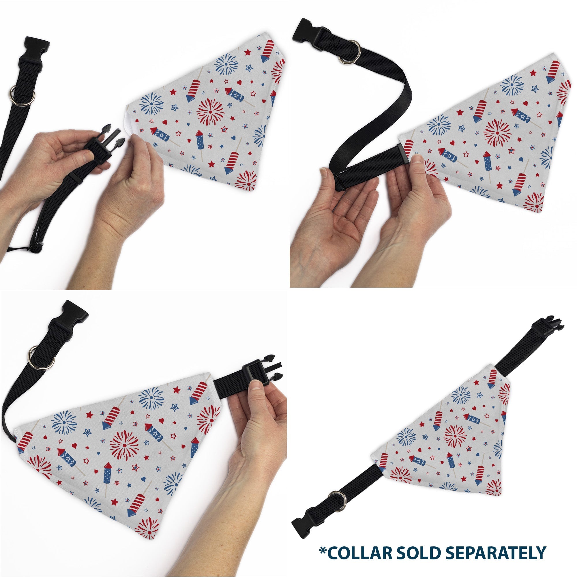 Buckle-Down Stars and Stripes Fireworks White/Blue/Red Over-the-Collar Dog Bandana