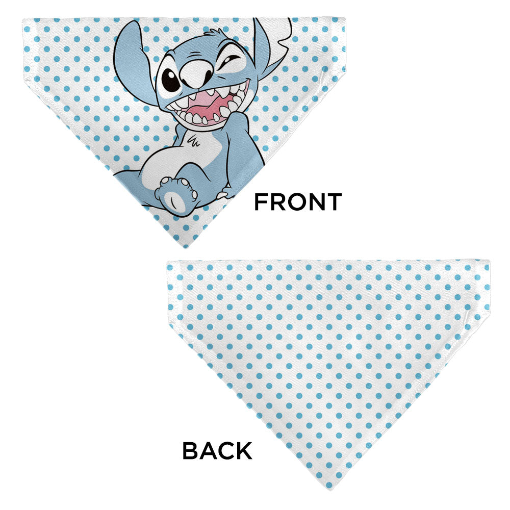 Pet Bandana - Lilo & Stitch Stitch Winking Pose and Polka Dots White/Blue 