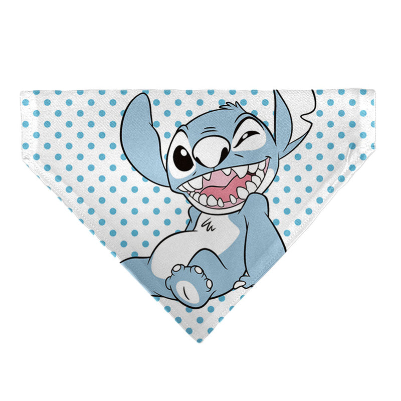 Pet Bandana - Lilo & Stitch Stitch Winking Pose and Polka Dots White/Blue 