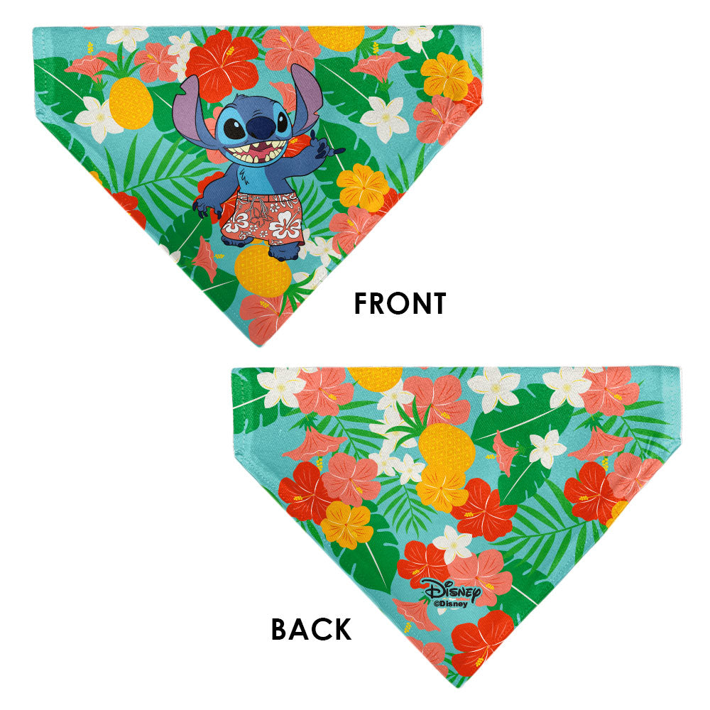 Pet Bandana - Lilo & Stitch Stitch Hang Loose Pose Floral Collage Blue 