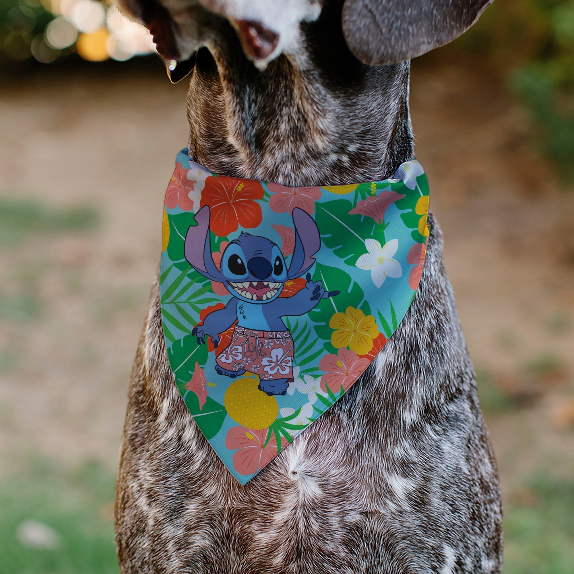 Pet Bandana - Lilo & Stitch Stitch Hang Loose Pose Floral Collage Blue 