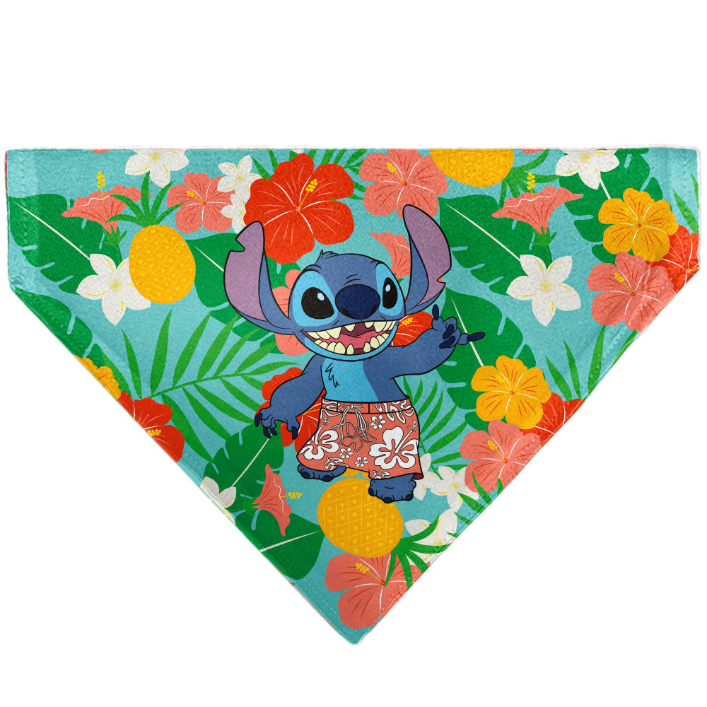 Pet Bandana - Lilo & Stitch Stitch Hang Loose Pose Floral Collage Blue 