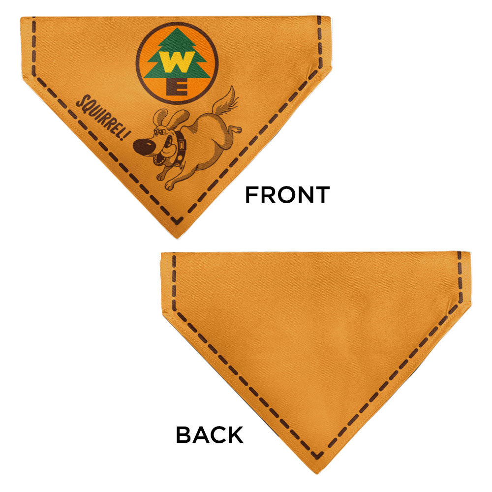Pet Bandana - Up Dug SQUIRREL Pose and Wilderness Explorer Badge Orange 