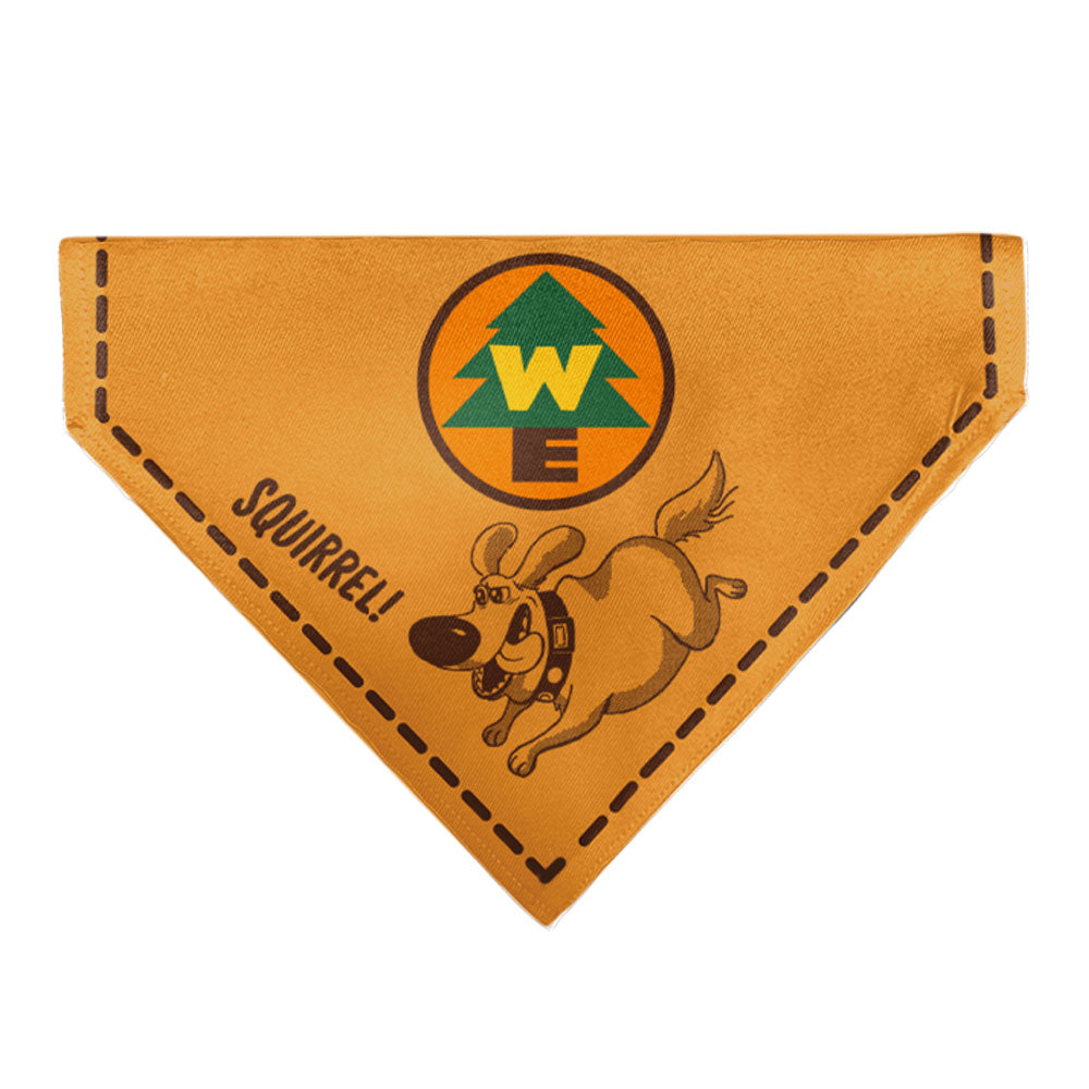 Pet Bandana - Up Dug SQUIRREL Pose and Wilderness Explorer Badge Orange 