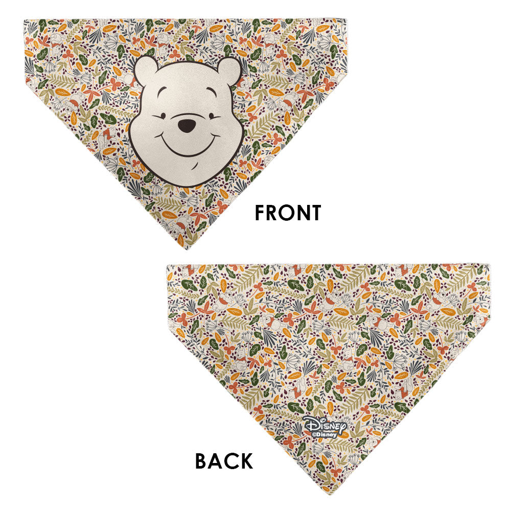 Pet Bandana - Winnie the Pooh Smiling Face/Foliage Collage Beige/Green/Orange/Yellow 