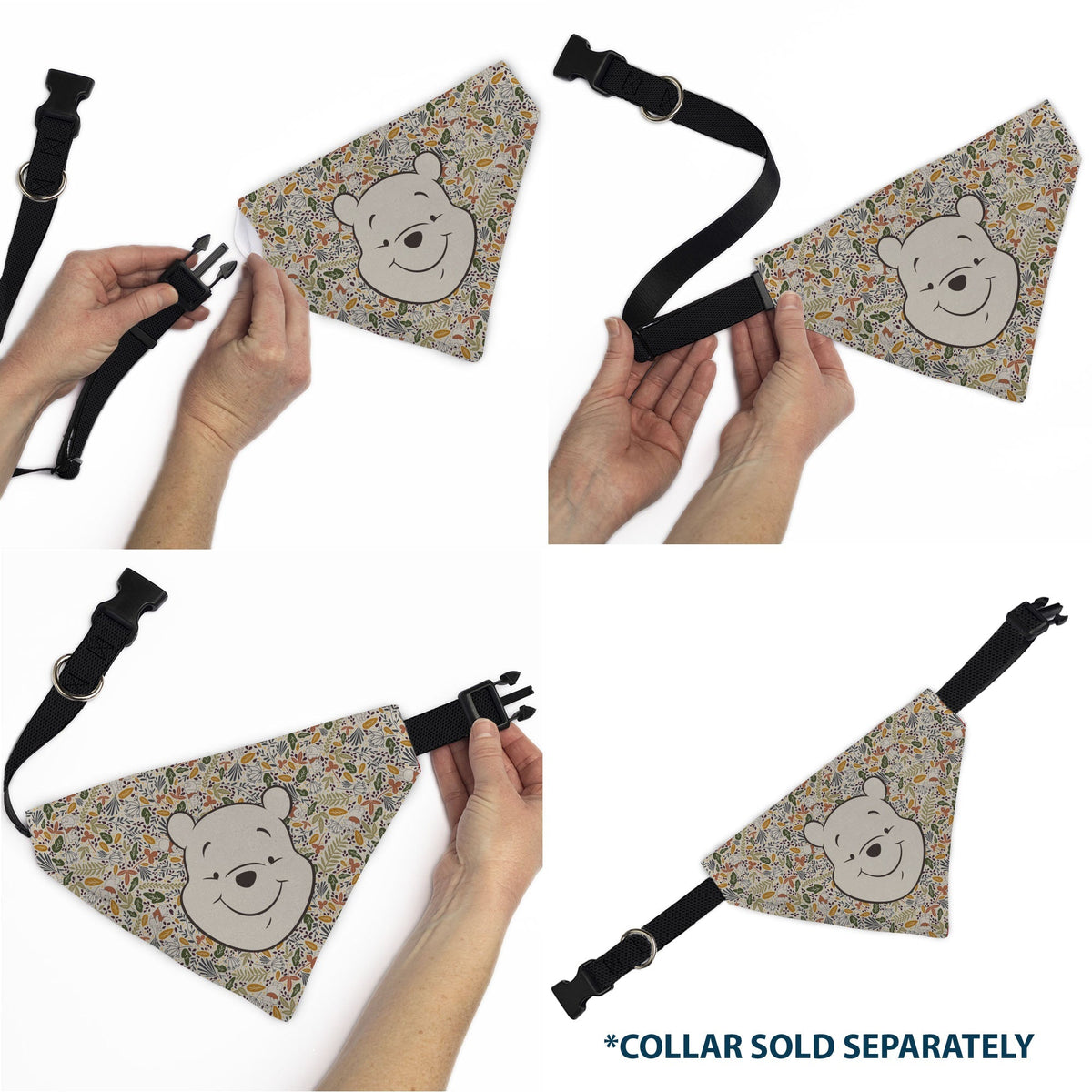 Pet Bandana - Winnie the Pooh Smiling Face/Foliage Collage Beige/Green/Orange/Yellow 