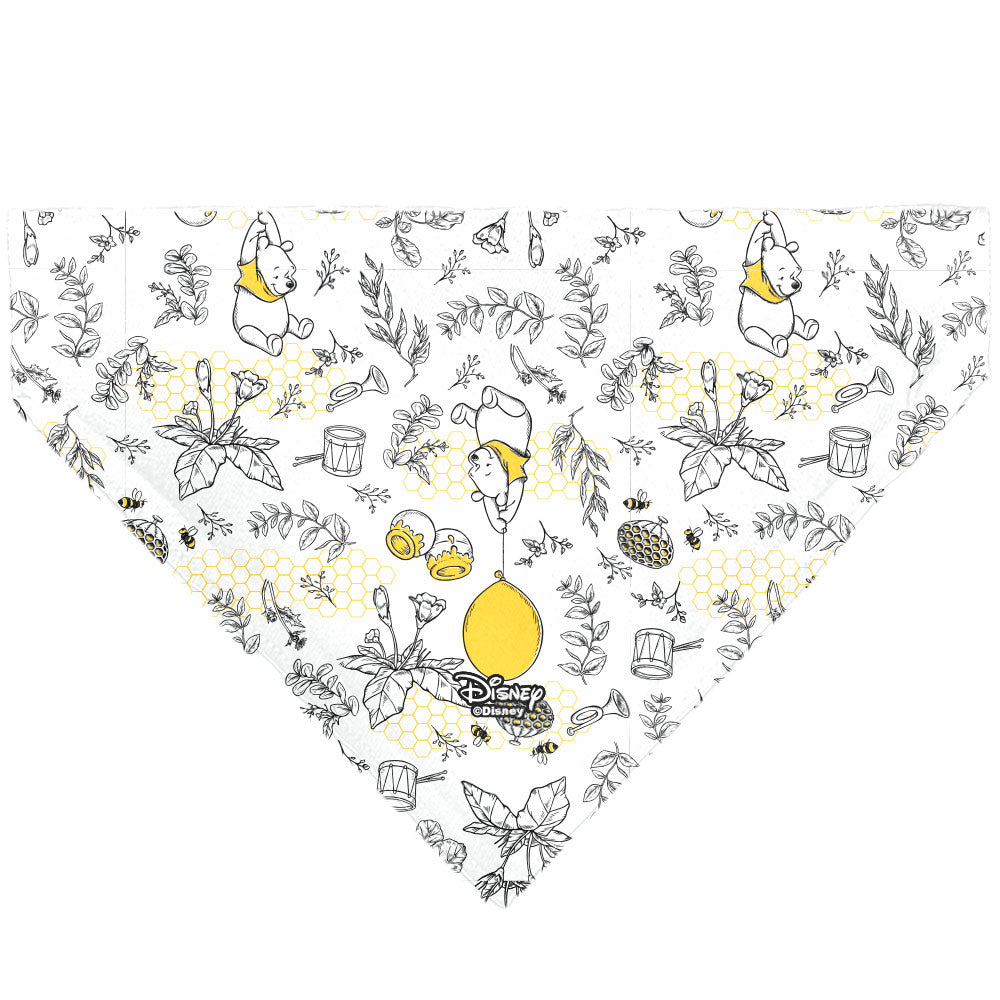 Pet Bandana - Winnie the Pooh Balloon Pose and Foliage Collage Beige/Black/Yellows 