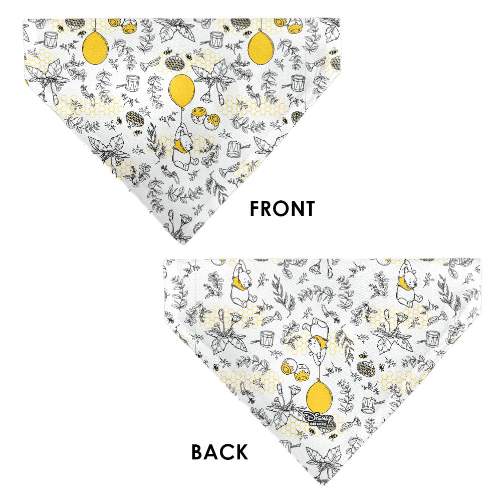Pet Bandana - Winnie the Pooh Balloon Pose and Foliage Collage Beige/Black/Yellows 