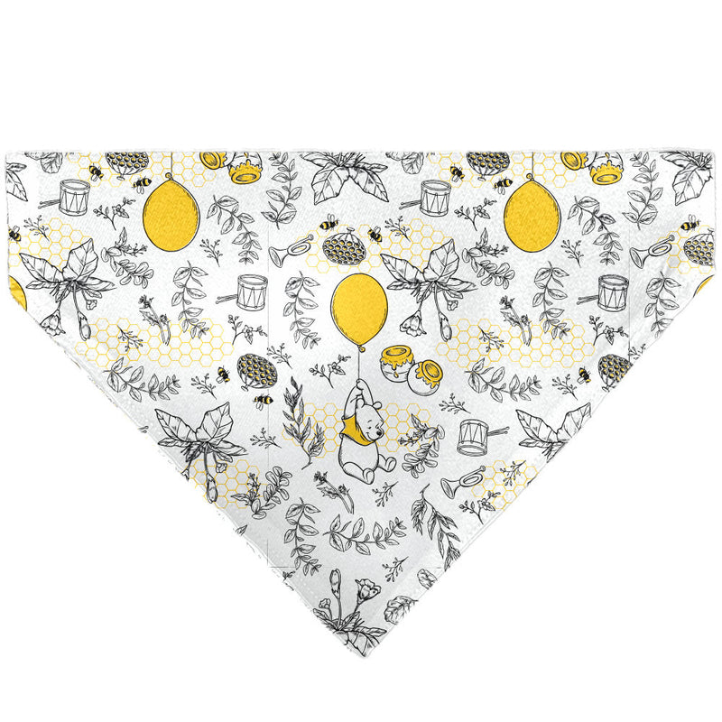 Pet Bandana - Winnie the Pooh Balloon Pose and Foliage Collage Beige/Black/Yellows 