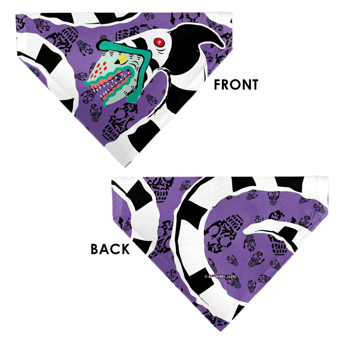 Pet Bandana - Beetlejuice Sandworm Pose and Skulls Icon Purple/Black