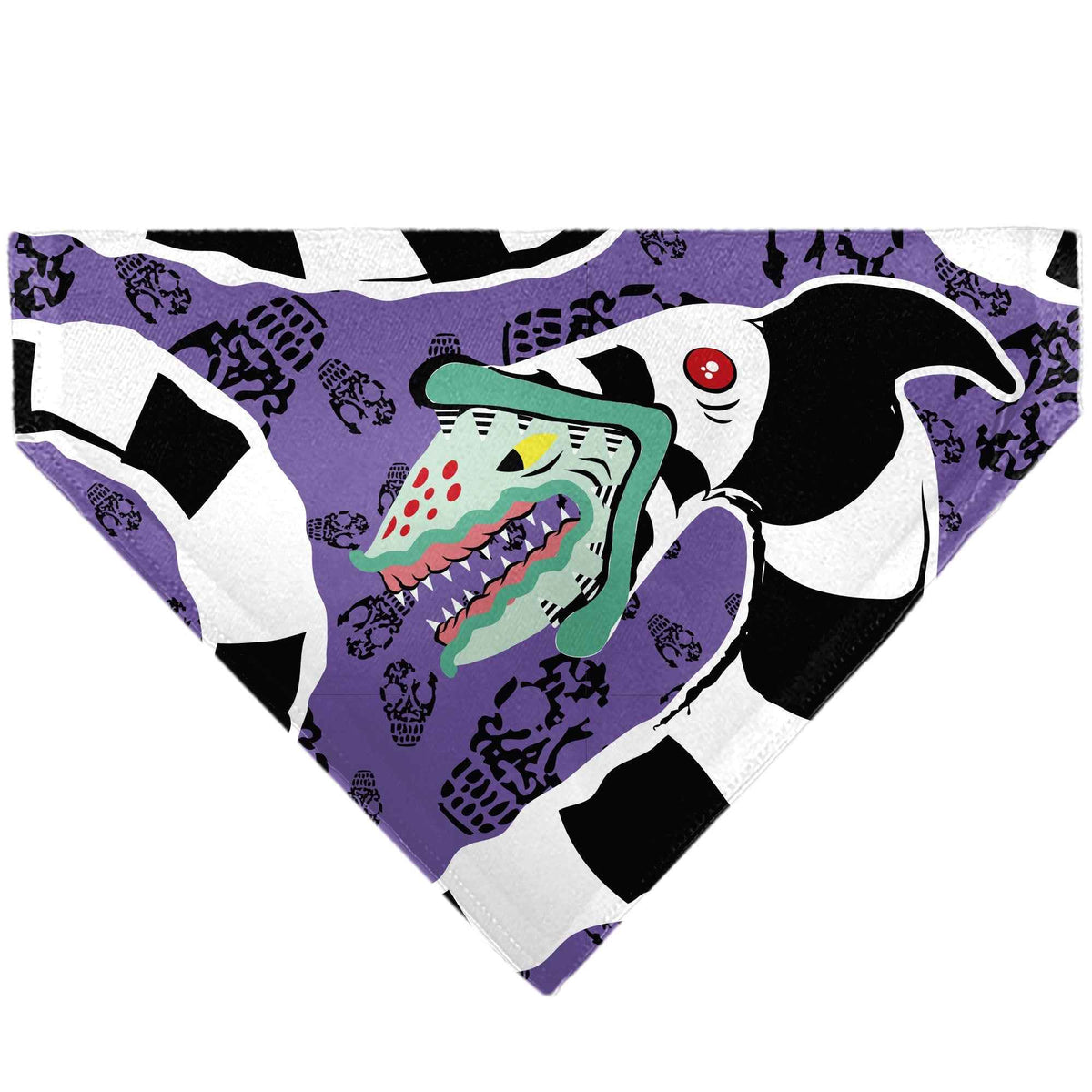 Pet Bandana - Beetlejuice Sandworm Pose and Skulls Icon Purple/Black