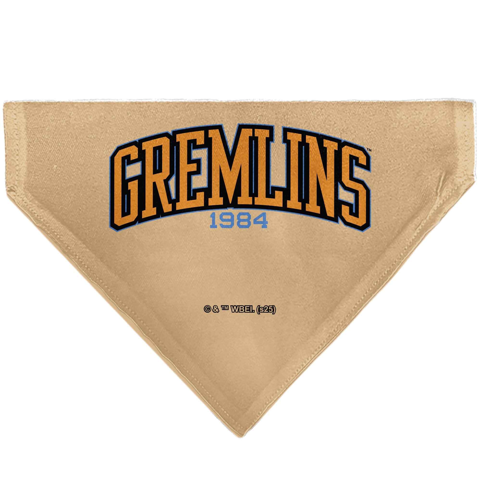 Pet Bandana - Gizmo Face and GREMLINS 1984 Varsity Text Beige/Blue/Yellow