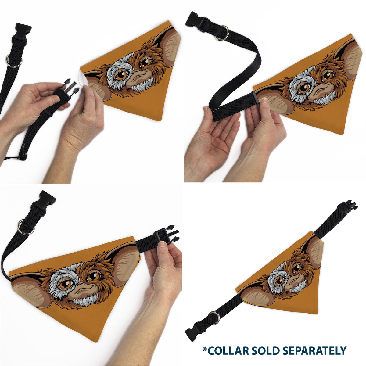 Pet Bandana - Gizmo Face and GREMLINS 1984 Varsity Text Beige/Blue/Yellow | HT Animal Supply