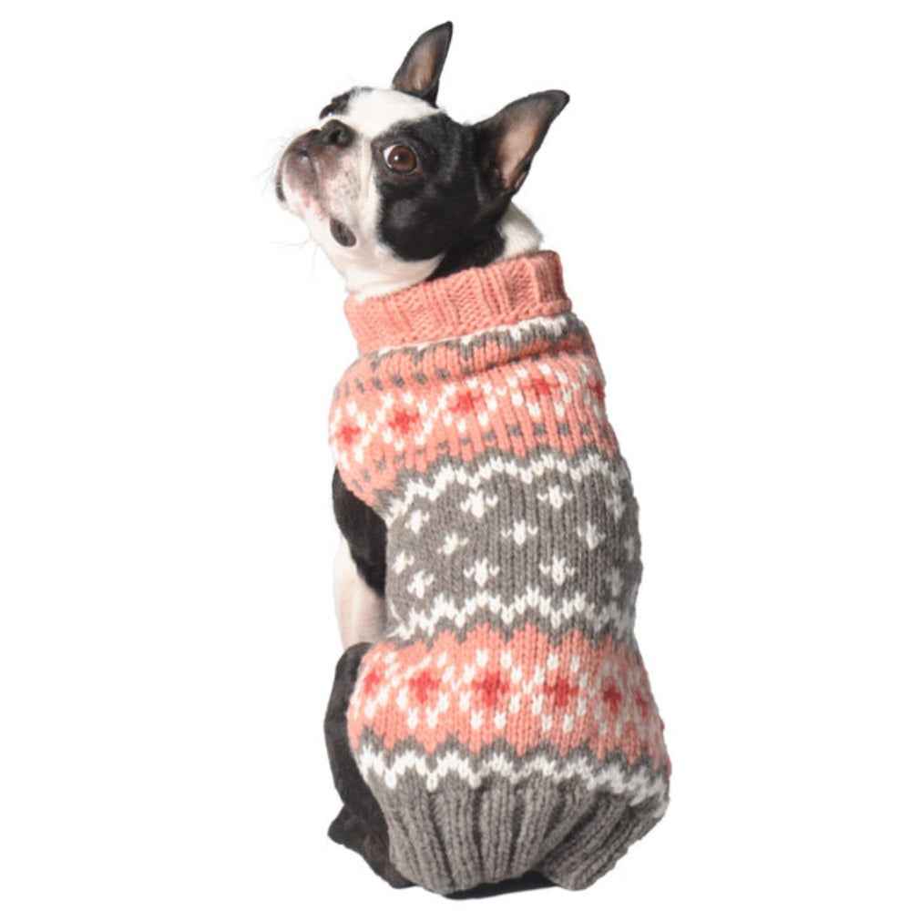 Chilly Dog Peach Fair Isle Knit Wool Dog Sweater