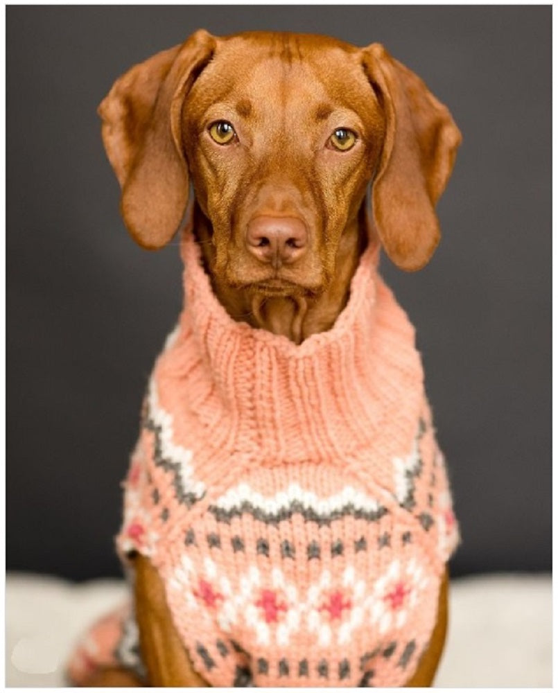 Chilly Dog Peach Fair Isle Knit Wool Dog Sweater