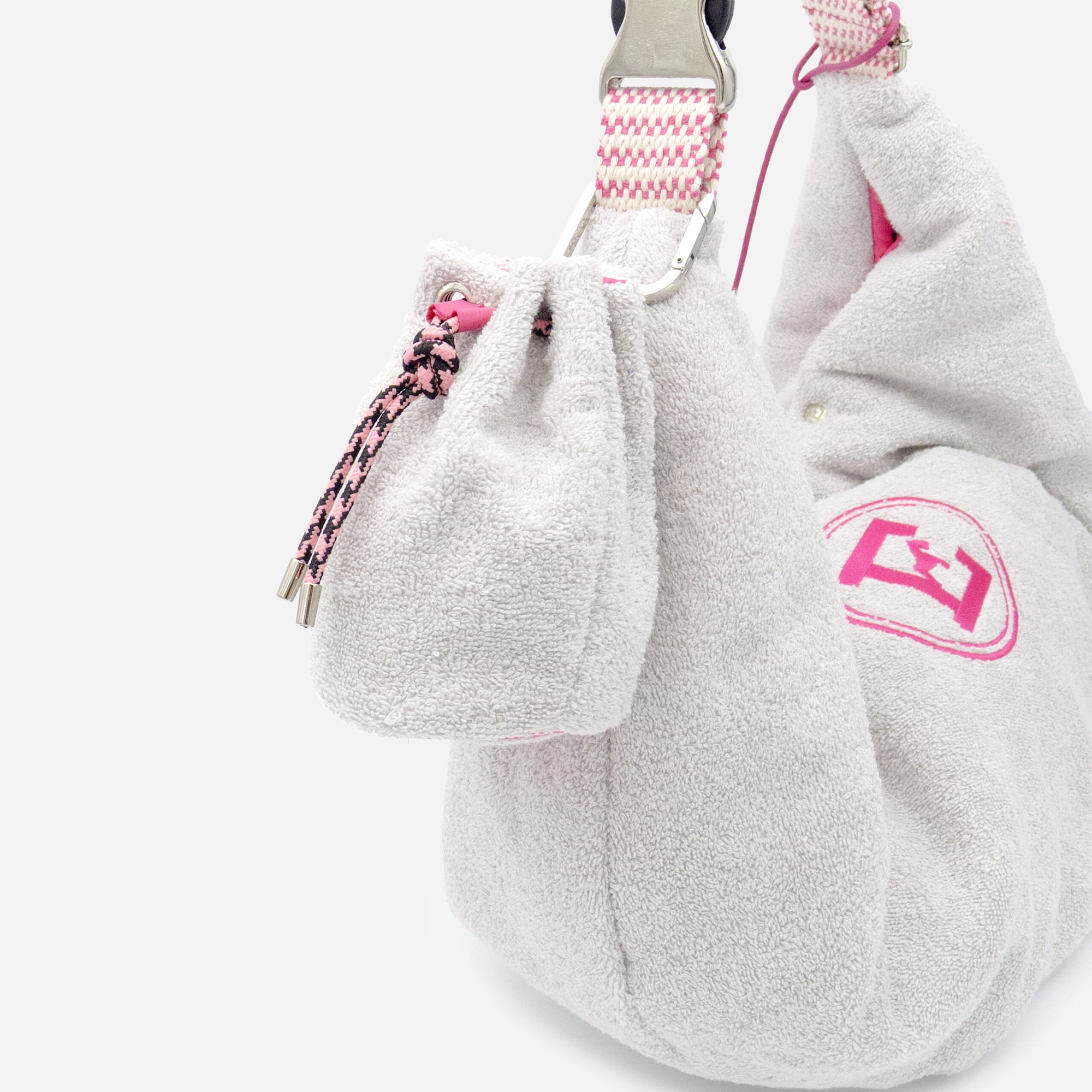Pearl Pouch: Luxury Dog Sling | Pearl Grey Sponge & Fuchsia Interior