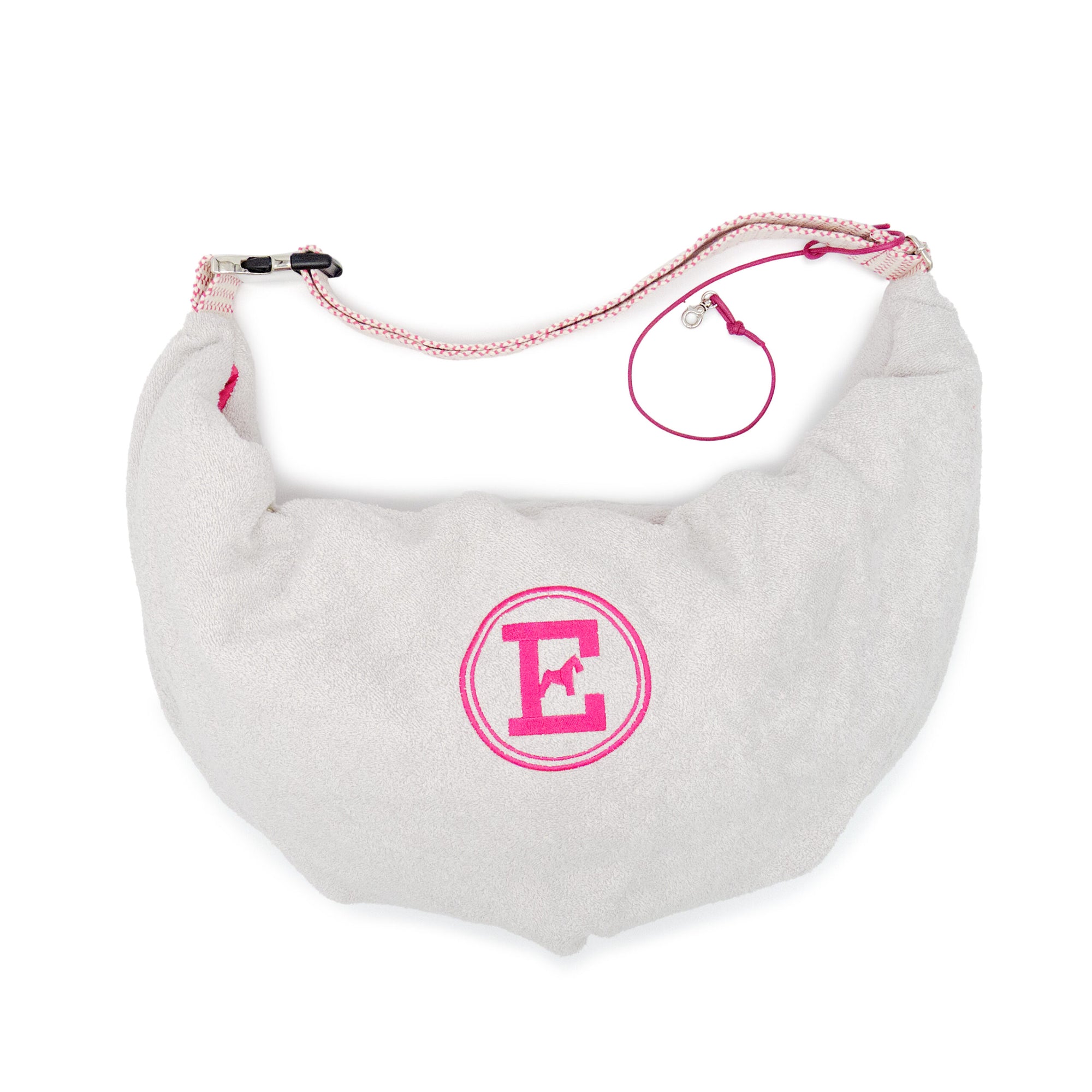 Pearl Pouch: Luxury Dog Sling | Pearl Grey Sponge & Fuchsia Interior