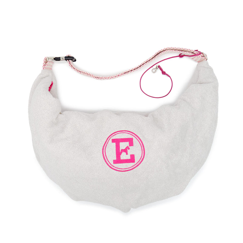 Pearl Pouch: Luxury Dog Sling | Pearl Grey Sponge & Fuchsia Interior