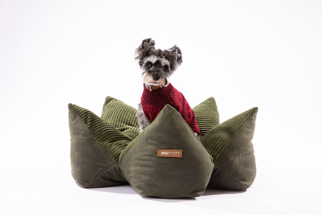 OULU x PEHOM - Cuddle Pet Pillow Bed - Navy Blue / Olive Green / Canyon Brown