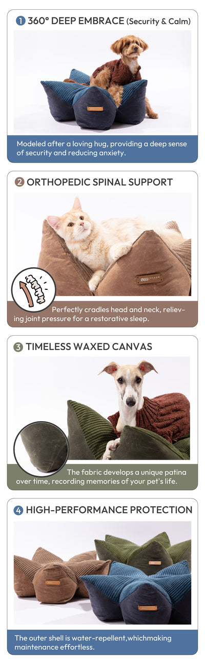 OULU x PEHOM - Cuddle Pet Pillow Bed - Navy Blue / Olive Green / Canyon Brown