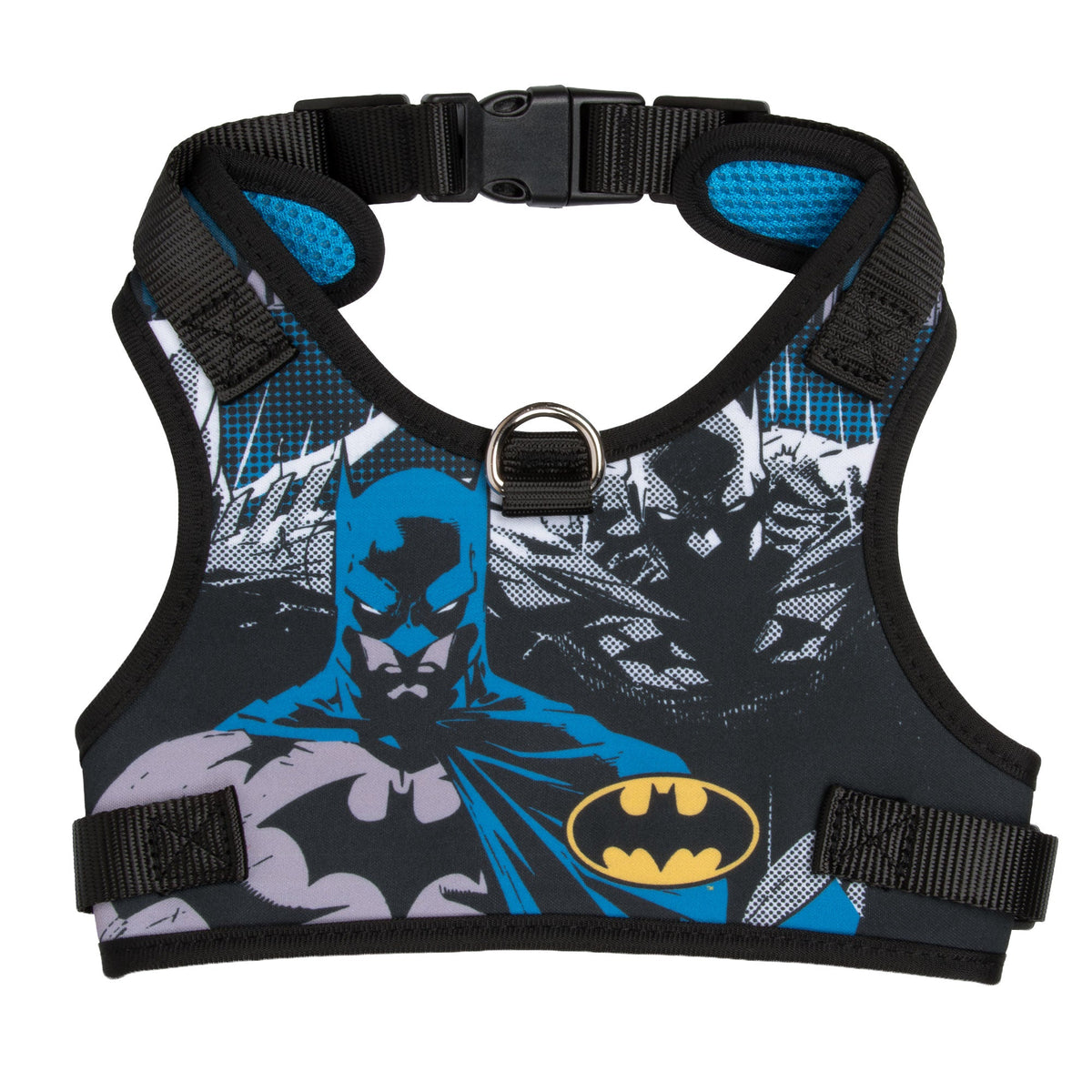 Buckle-Down Batman Two Pose and Bat Signal Logo Blues/Black Pet Harness