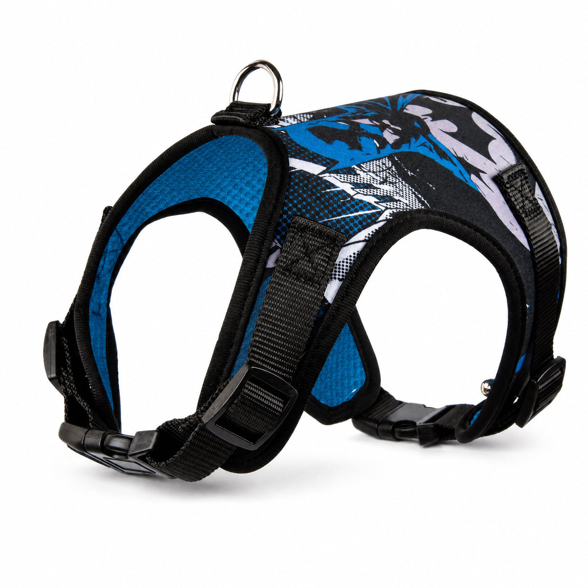 Buckle-Down Batman Two Pose and Bat Signal Logo Blues/Black Pet Harness