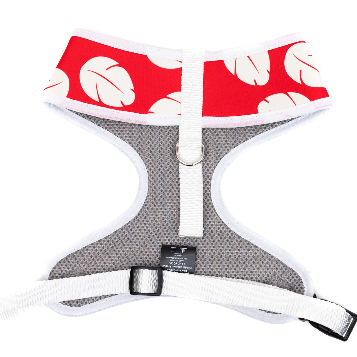 Buckle-Down Disney Lilo & Stitch Stitch Sitting Pose and Leaves Red White Pet Harness