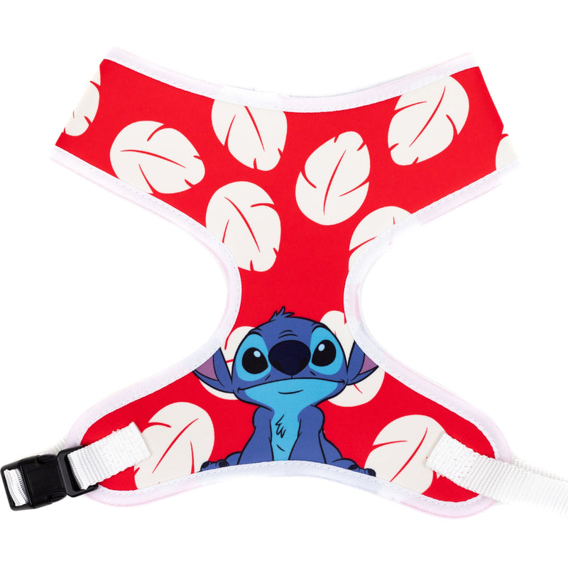 Buckle-Down Disney Lilo & Stitch Stitch Sitting Pose and Leaves Red White Pet Harness