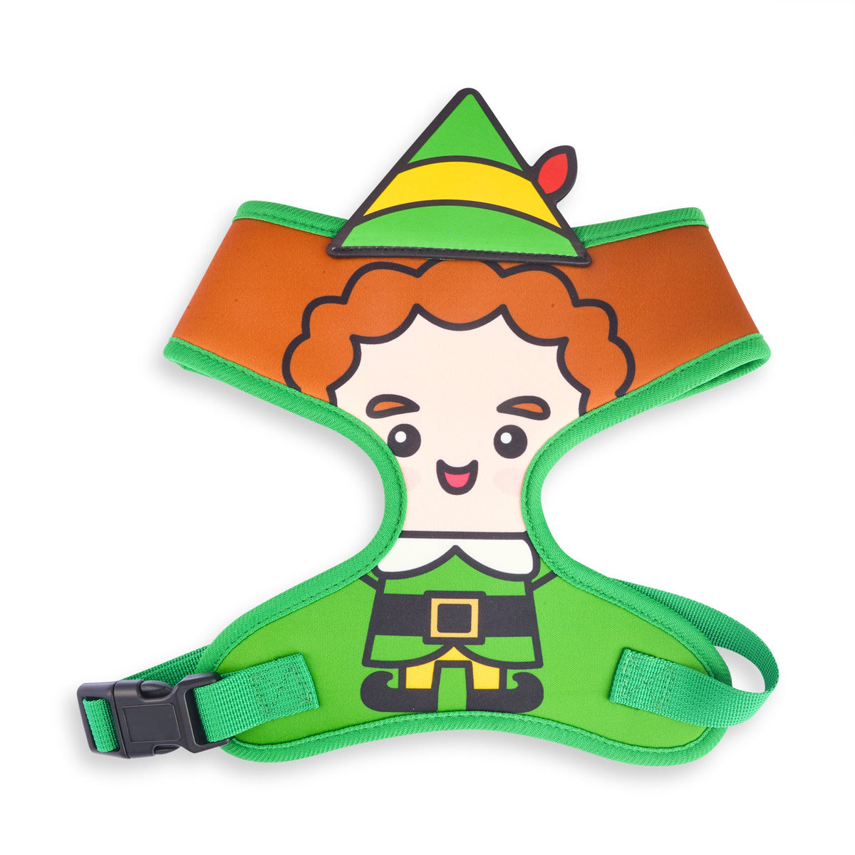 Buckle-Down Elf Chibi Buddy the Elf Face with Hat Applique Green Pet Harness