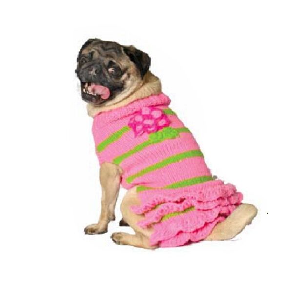 Chilly Dog Pink Flower Skirt Wool Dog Sweater